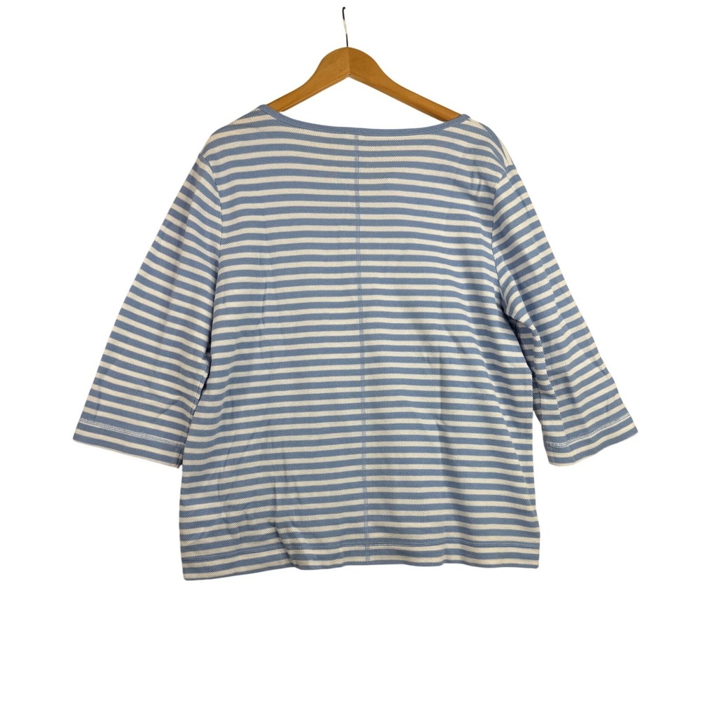 T by Talbots Striped Split Neck Knit 3/4 Sleeve Top size XL Blue/White - Picture 4 of 6